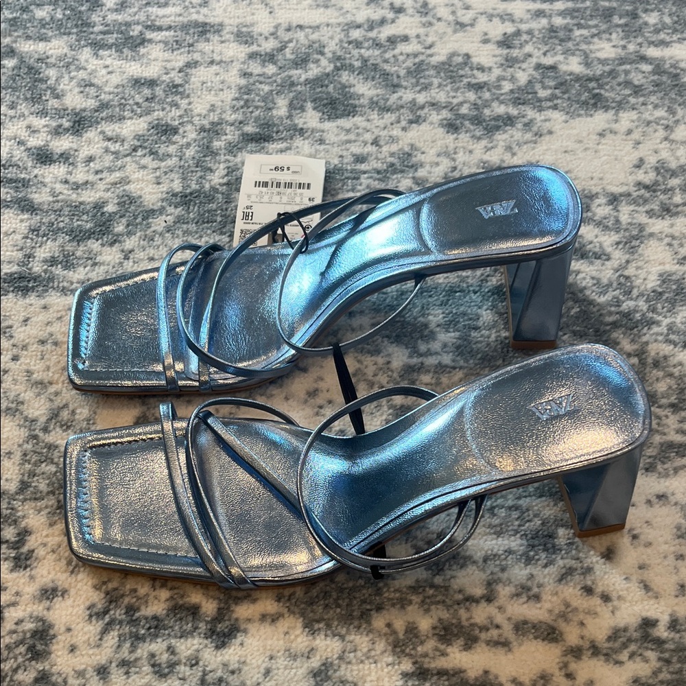 Zara Metallic Blue Strappy Heels